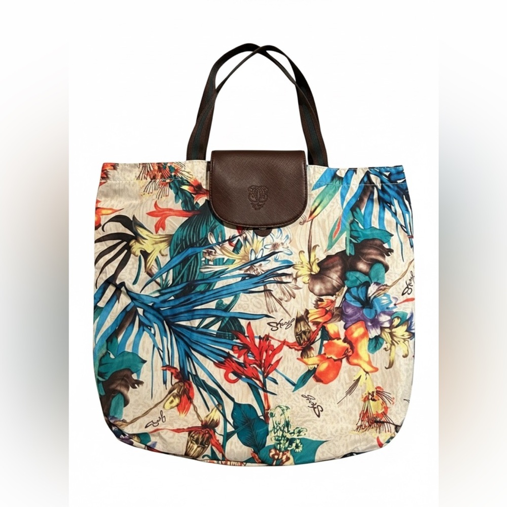 Sharif Tropical Floral Foldable Nylon Tote Bag NWOT